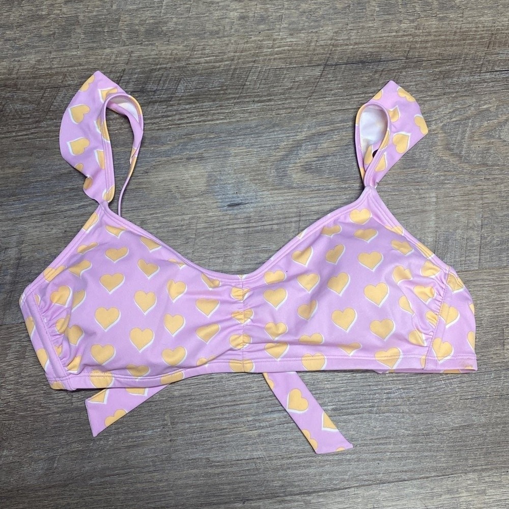 Stoney Clover Lane Pink Yellow Heart Bikini Top Swimwear D/DD Adjustable Tie